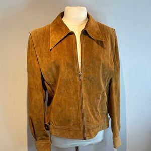Vintage Baskin Suede Leather Jacket Tan Brown Zip Front Y2K 90s Size 48 (L)